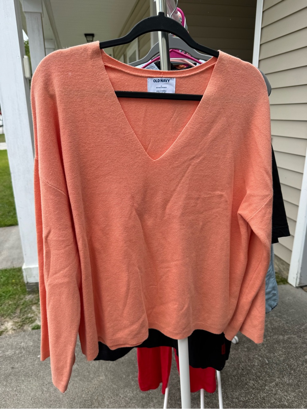 Old Navy Coral Peach V-Neck Sweater with flare sleeves